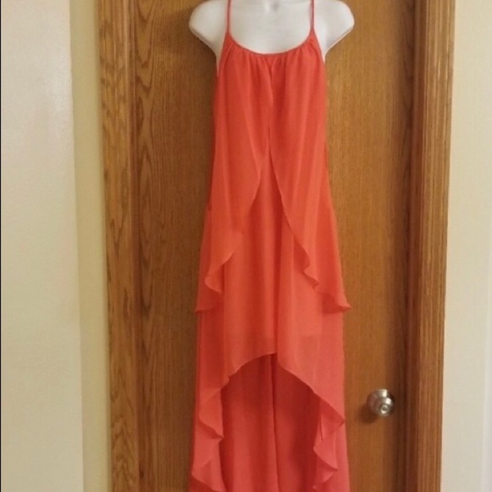 Hailey coral formal high/low maxi dress